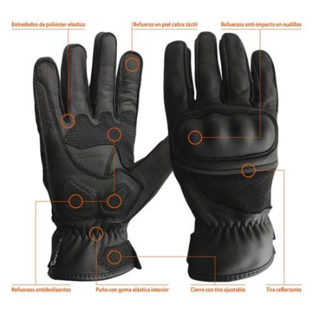 GUANTE MOTORISTA PIEL FLOR ANTI-IMPACTO TACTIL T10