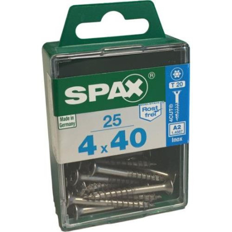 TORNILLO SPAX C/PL TORX INOX. 4.0X40 C/25 UDS
