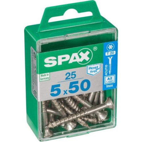 TORNILLO SPAX C/PL TORX INOX. 5.0X50 C/25 UDS