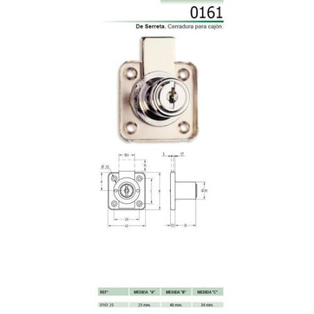 CERRADURA SOBREPONER CAJON CROMO 161/25