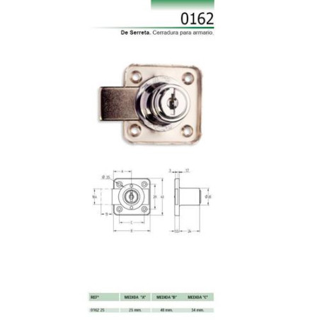 CERRADURA SOBREPONER ARMARIO CROMO 362/25