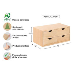 CAJONERA MONTADA DE PINO 40X18,5X20CM. BLP220.99