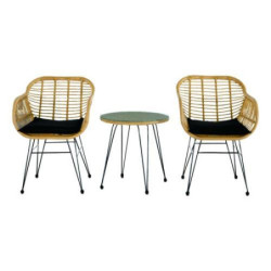 SET OROPESA(2 SILLAS 1 MESA REDONDA)MARRON NATURAL