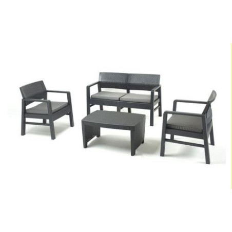 CONJUNTO SOFA + 2 SILLONES + MESA C/COJINES