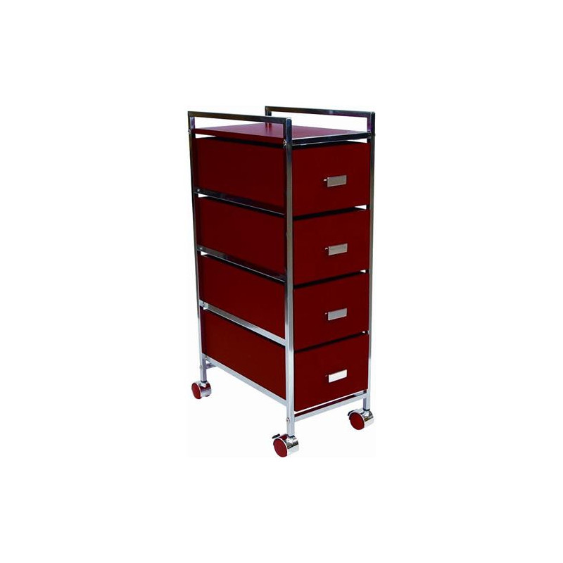 CARRO MULTIUSOS 4 CAJONES MADERA ROJO 1044MR