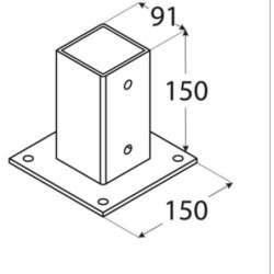 ANCLAJE PLANO PARA POSTES 9X9 CM. 91X150X150 MM.