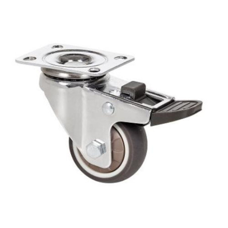 RUEDA GIRATORIA DE PLACA CON FRENO GOMA GRIS 60MM