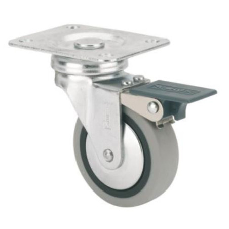 RUEDA GIRATORIA GOMA D60 CON FRENO 1-0549