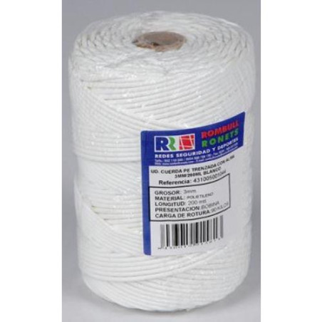 CUERDA TRENZADA ALMA POLIETILENO 3 MM. BCO.200 M.