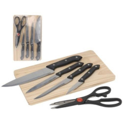 JUEGO DE 4 CUCHILLO + TIJERA + TABLA DE CORTE