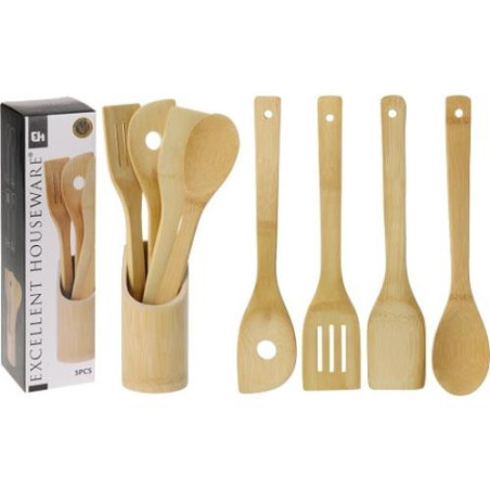 JUEGO 5 UTENSILIOS COCINA MADERA