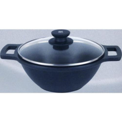 CACEROLA WOK AL. FUNDIDO C/TAPA 24 CM. INDUC.