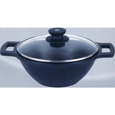 CACEROLA CONCAVA AL. FUNDIDO C/TAPA 32 CM.-INDUC.