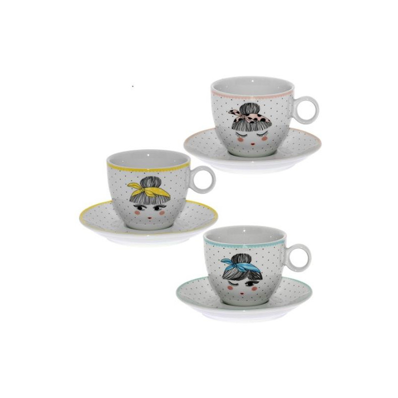 SET 6 TAZAS TE CON PLATO PORCELANA 09108