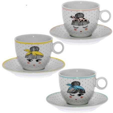 SET 6 TAZAS TE CON PLATO PORCELANA 09108