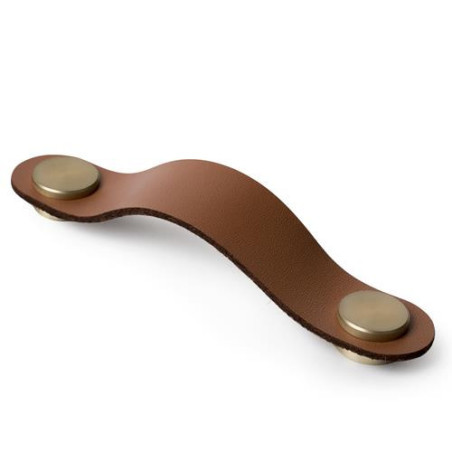 TIRADOR 96MM PIEL MARRON CUERO BOTON LT SATINADO