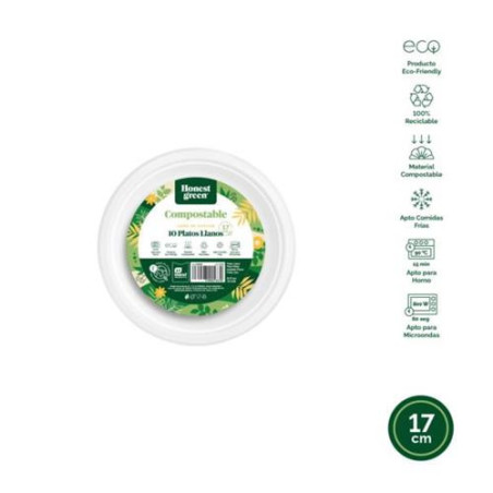 PLATO LLANO REDONDO COMPOSTABLE POSTRE 17CM. 10UND
