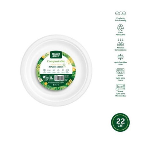 PLATO LLANO REDONDO COMPOSTABLE 22CM. (PACK-5UND)