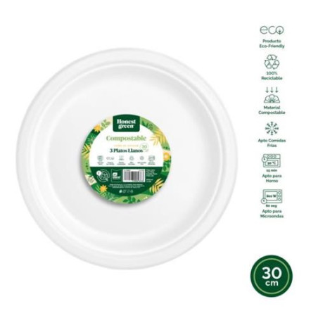 PLATO LLANO REDONDO COMPOSTABLE 30CM. (PACK-3UND)