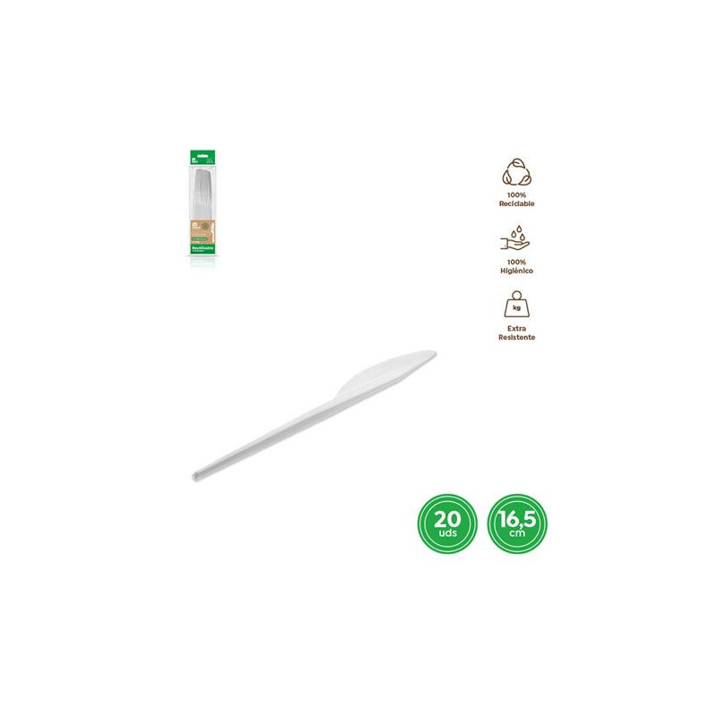 CUCHILLO PLASTICO RECICLABLE BLANCO (PACK-20UND)