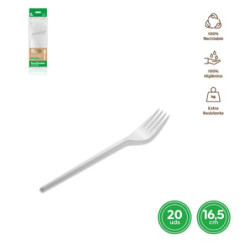 TENEDOR PLASTICO RECICLABLE BLANCO (PACK-20UND)