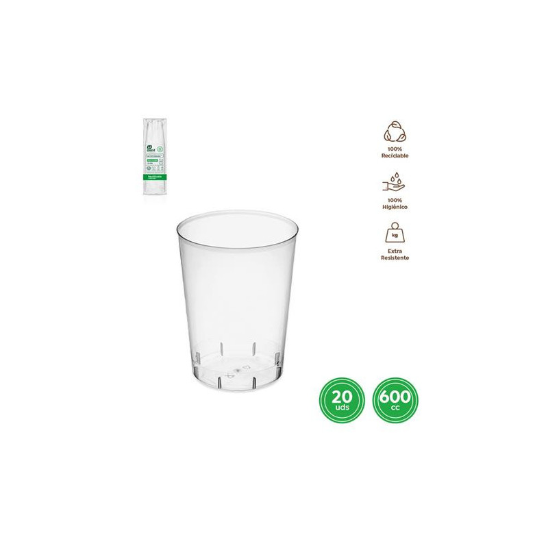 VASO PLASTICO TRANSPARENTE 600CC (PACK-20UND)