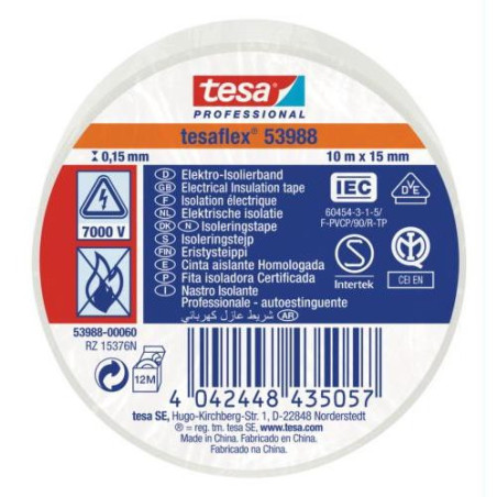 CINTA AISLANTE PROFESIONAL 10 M X 15 MM BLANCO