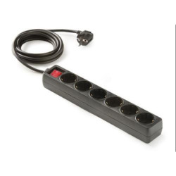 BASE 6 TOMAS TT C/INTERRUPTOR CABLE 1.5M. NEGRO