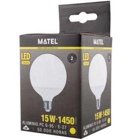 BOMBILLA LED GLOBO G95 E27 15 WATIOS CALIDA 21942