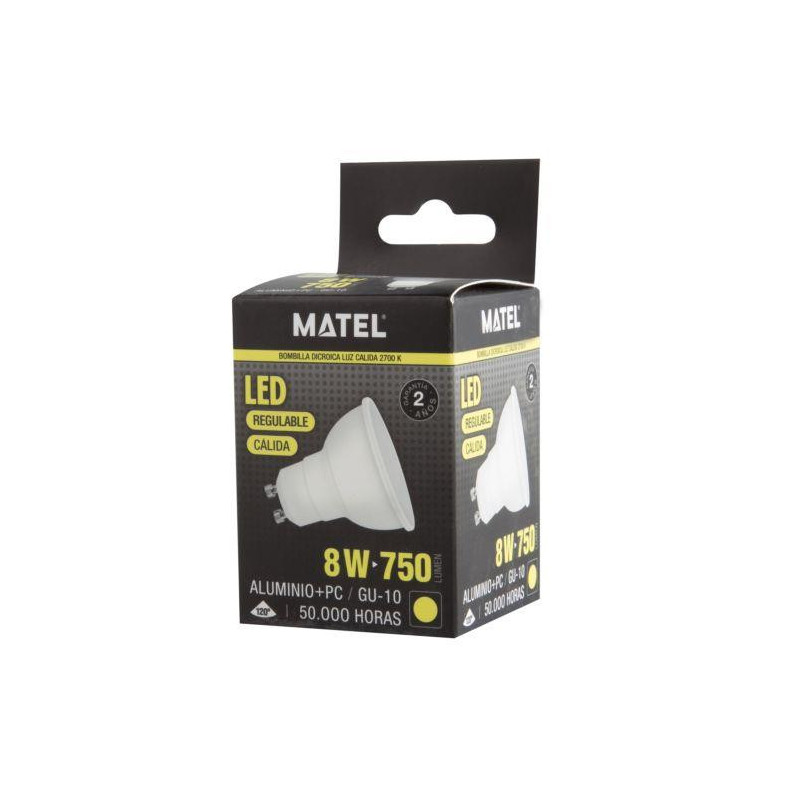 BOMBILLA LED DICROICA 120 REGUL. GU10 8W CALIDA
