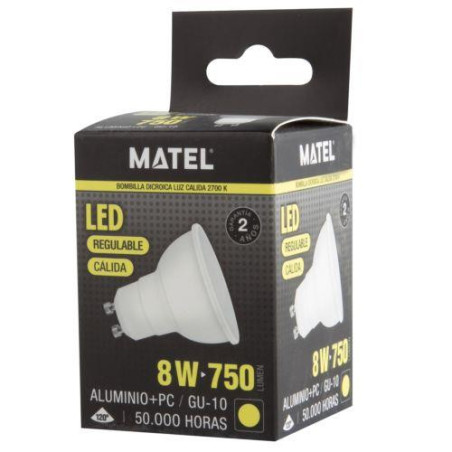 BOMBILLA LED DICROICA 120 REGUL. GU10 8W CALIDA