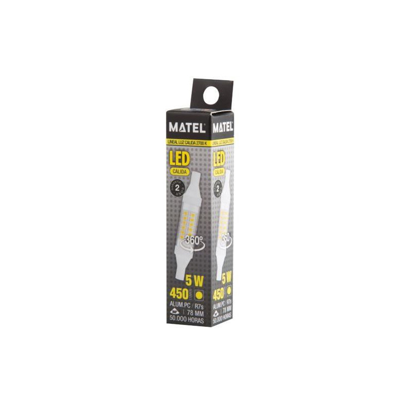 BOMBILLA LED LINEAL 78MM R7S 5 WATIOS 360 CALIDA