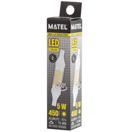 BOMBILLA LED LINEAL 78MM R7S 5 WATIOS 360 CALIDA