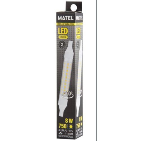 BOMBILLA LED LINEAL 118MM R7S 8 WATIOS 360 CALIDA