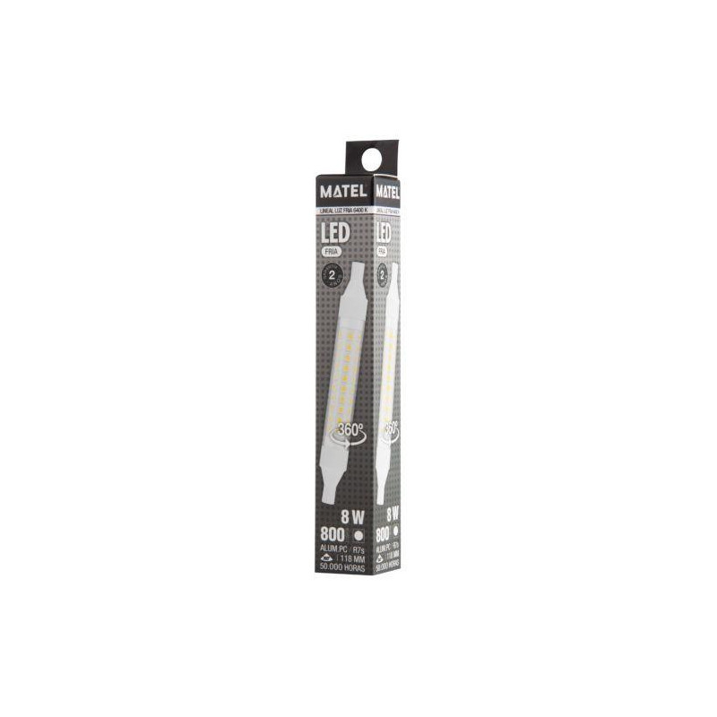 BOMBILLA LED LINEAL 118MM R7S 8 WATIOS 360 FRIA