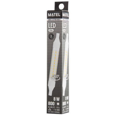 BOMBILLA LED LINEAL 118MM R7S 8 WATIOS 360 FRIA