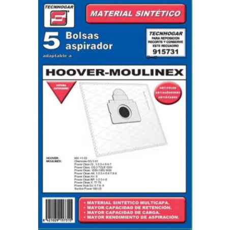 CAJA 5 BOLSAS ASPIRADOR HOOVER-MOULINEX 915731