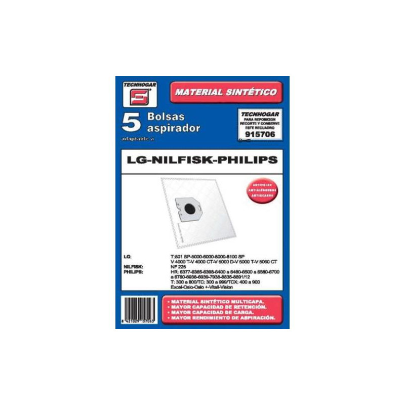 CAJA 5 BOLSAS ASPIRADOR LG-NILFISK-PHILIPS CAJA 5 BOLSAS ASPIRADOR LG-NILFISK-PHILIPS