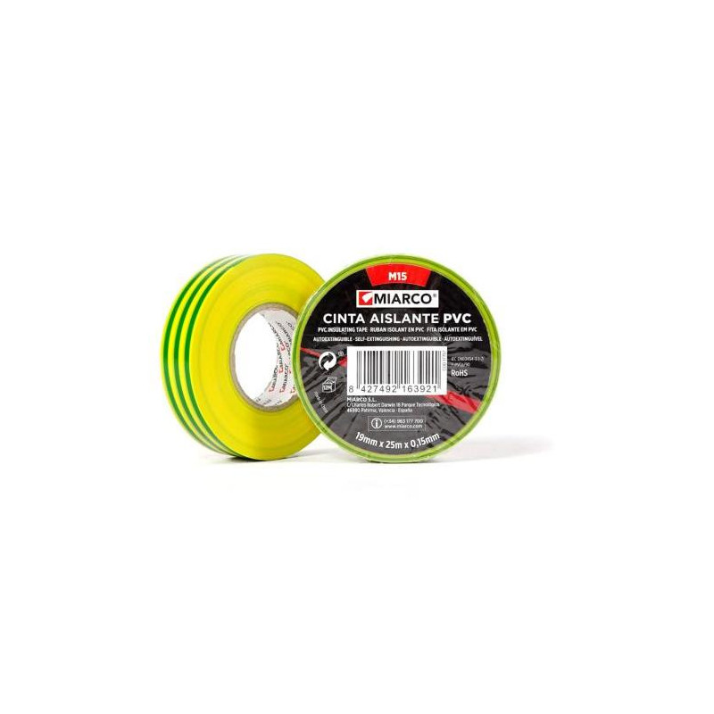 CINTA PVC MIARCO TOMA TIERRA M15 19MMX25M 17757 CINTA PVC MIARCO TOMA TIERRA M15 19MMX25M 17757