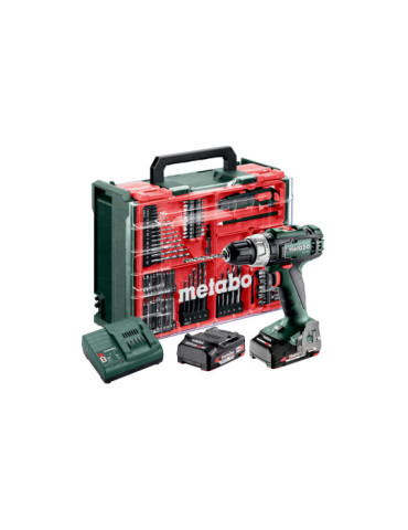 Taladro atornillador de percusión METABO de batería, con taller portatil 78 piezas Set (602317710)
