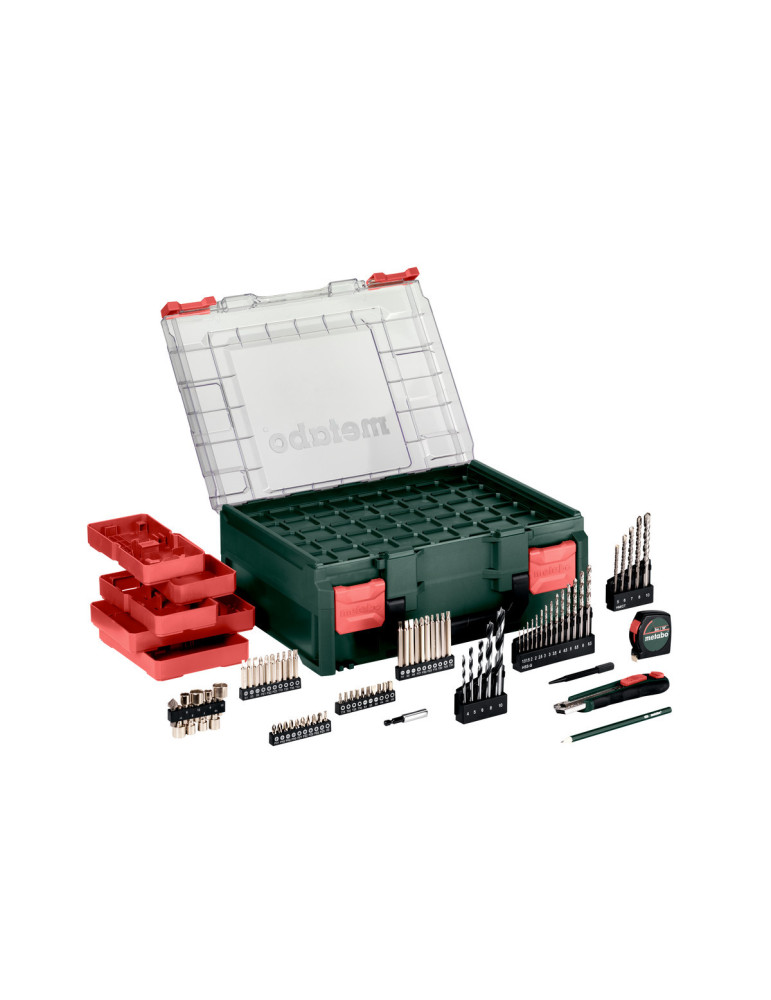 Taladro atornillador de percusión METABO de batería, con taller portatil 78 piezas Set (602317710)