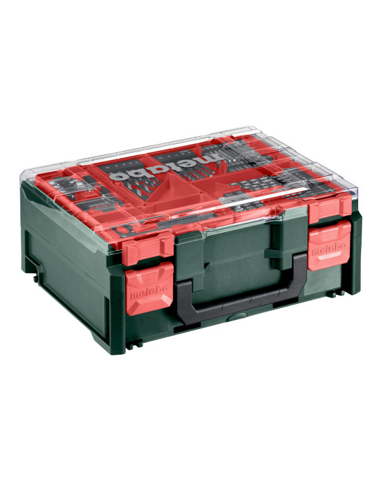 Taladro atornillador de percusión METABO de batería, con taller portatil 78 piezas Set (602317710)