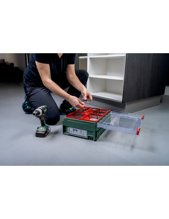 Taladro atornillador de percusión METABO de batería, con taller portatil 78 piezas Set (602317710)
