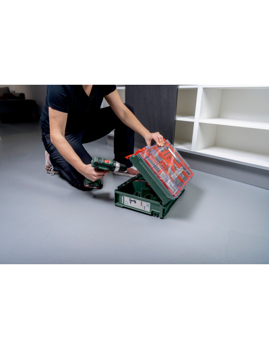 Taladro atornillador de percusión METABO de batería, con taller portatil 78 piezas Set (602317710)