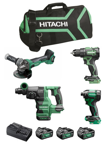 COMBO HIKOKI KC18DEWHZ (DS18DE + WH18DC + G1813DA + DH1826DA + 3 x 5,0 Ah + UC18YFSL + Bolsa de transporte)
