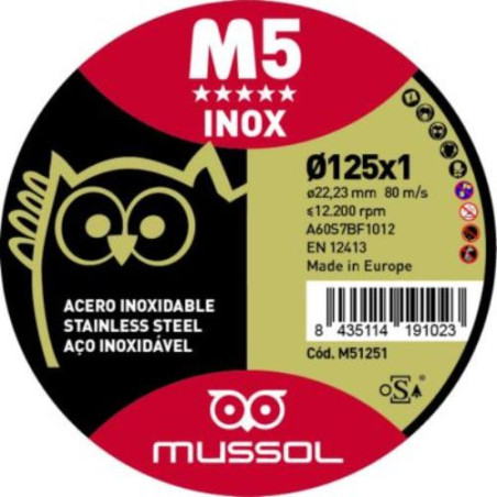 DISCO M5 CORTE EXTRAFINO INOX 125X1 EJE 22.23