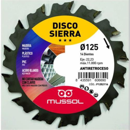DISCO PARA AMOLADORA CORTE MADERA F1252114