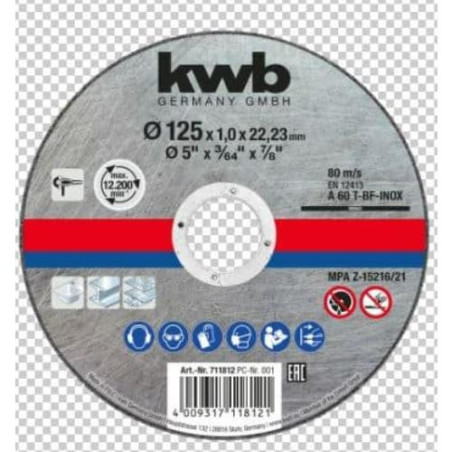DISCO CORTE INOX/METAL 125X1MM KWB