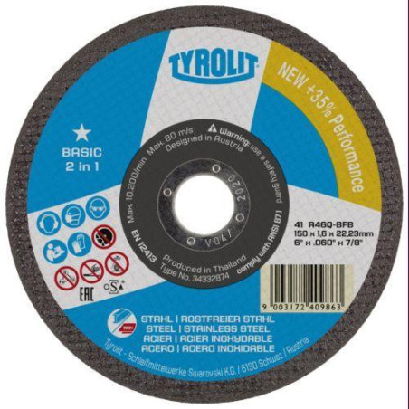 DISCO CORTE BASIC ACERO/INOX 41C 115X1X22.23 A60Q