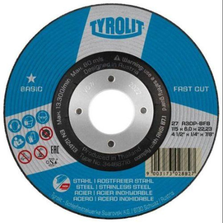DISCO DESBASTE ACERO/INOX 115X6X22.2 FASTCUT